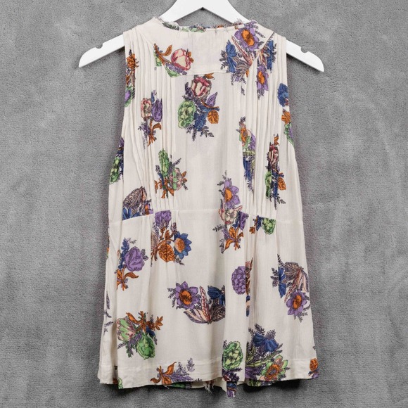 MAEVE Floral Pintuck Sleeveless Button Front Blouse Cottagecore Country Sz M - Picture 6 of 8